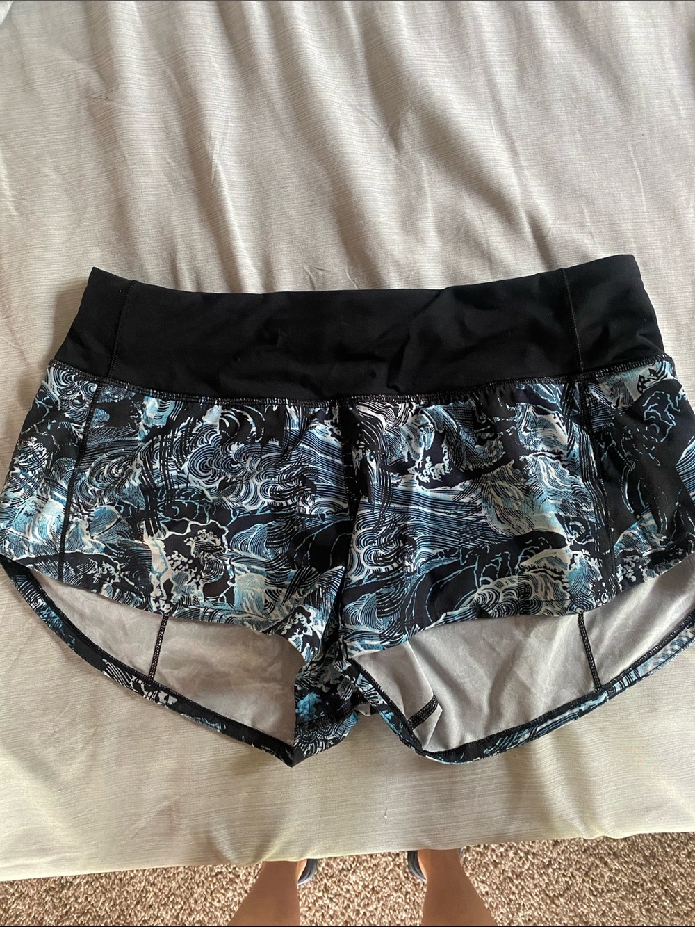 lululemon athletica Black Athletic Shorts with Blue Accent Hem